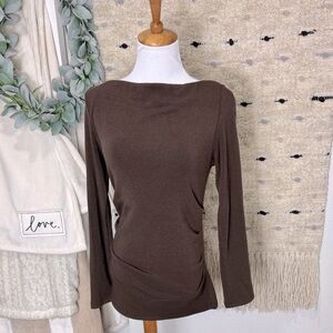 OGL Chocolate Brown scoop neck ruched long sleeve top size M